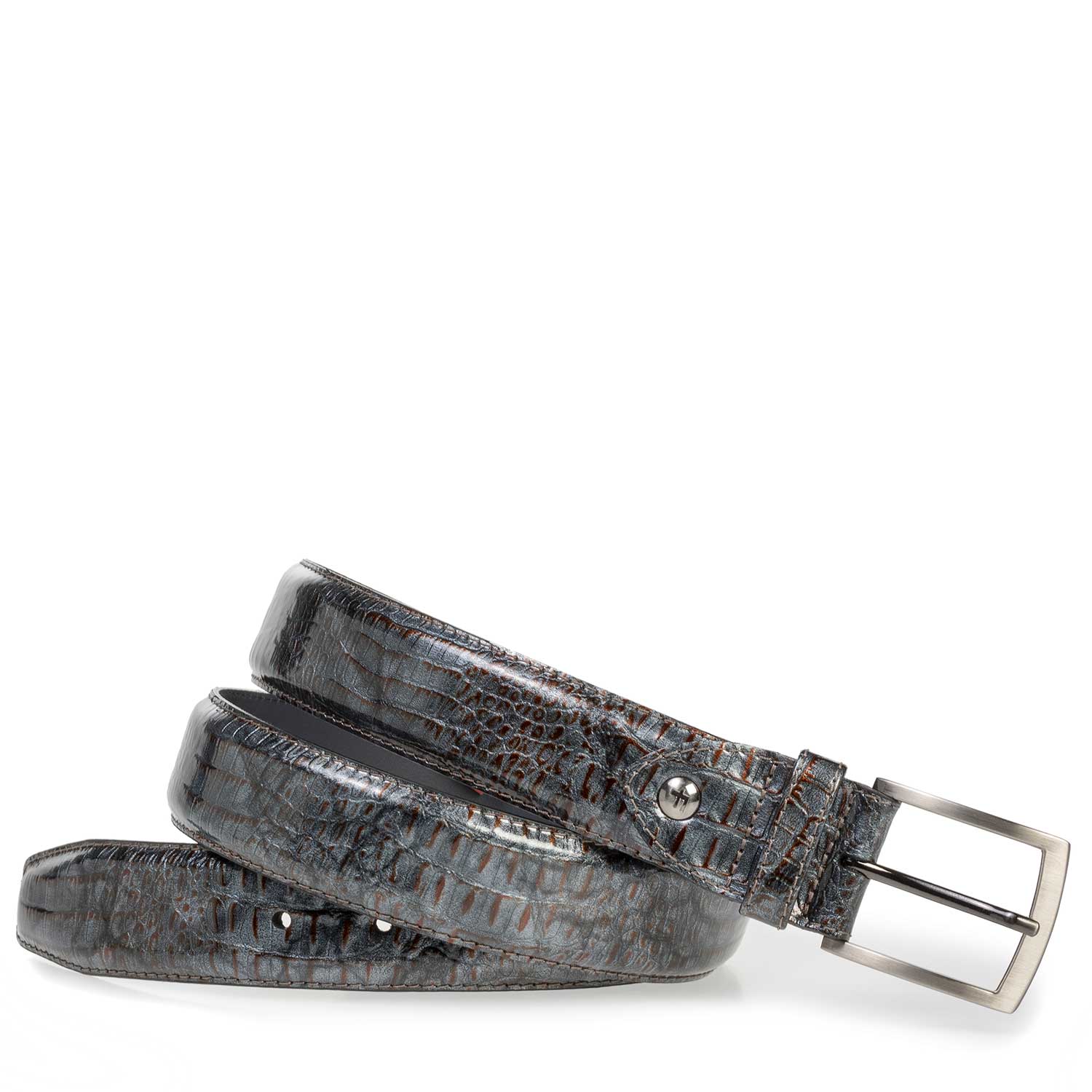 75201/16 - Grey patent leather belt with croco print 75201/16 - Grey patent leather belt with croco print