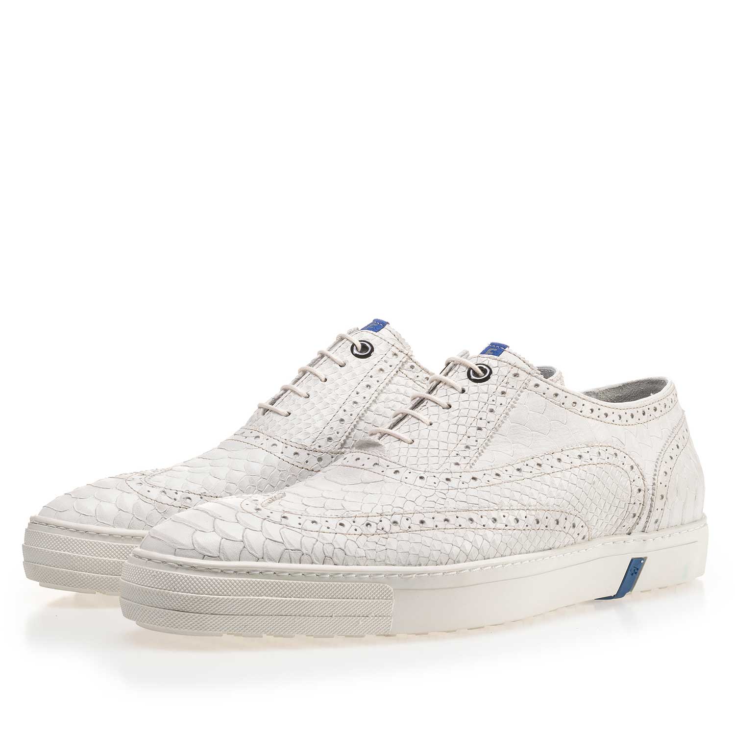 19071/14 - Weißer Brogue Leder Sneaker mit Schlangenprint 19071/14 - Weißer Brogue Leder Sneaker mit Schlangenprint