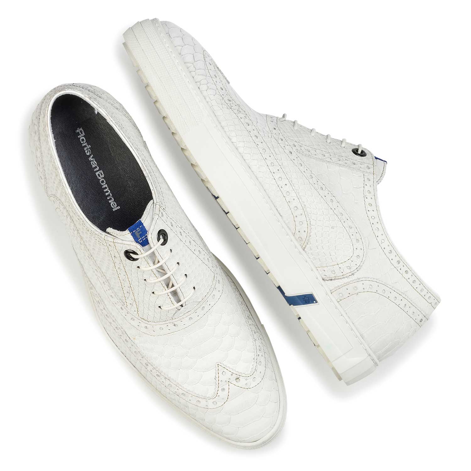 19071/14 - Weißer Brogue Leder Sneaker mit Schlangenprint 19071/14 - Weißer Brogue Leder Sneaker mit Schlangenprint