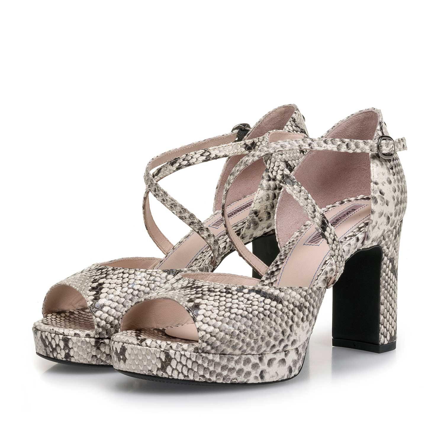 85903/00 - Weiße Leder-Sandalette mit Schlangenprint 85903/00 - Weiße Leder-Sandalette mit Schlangenprint