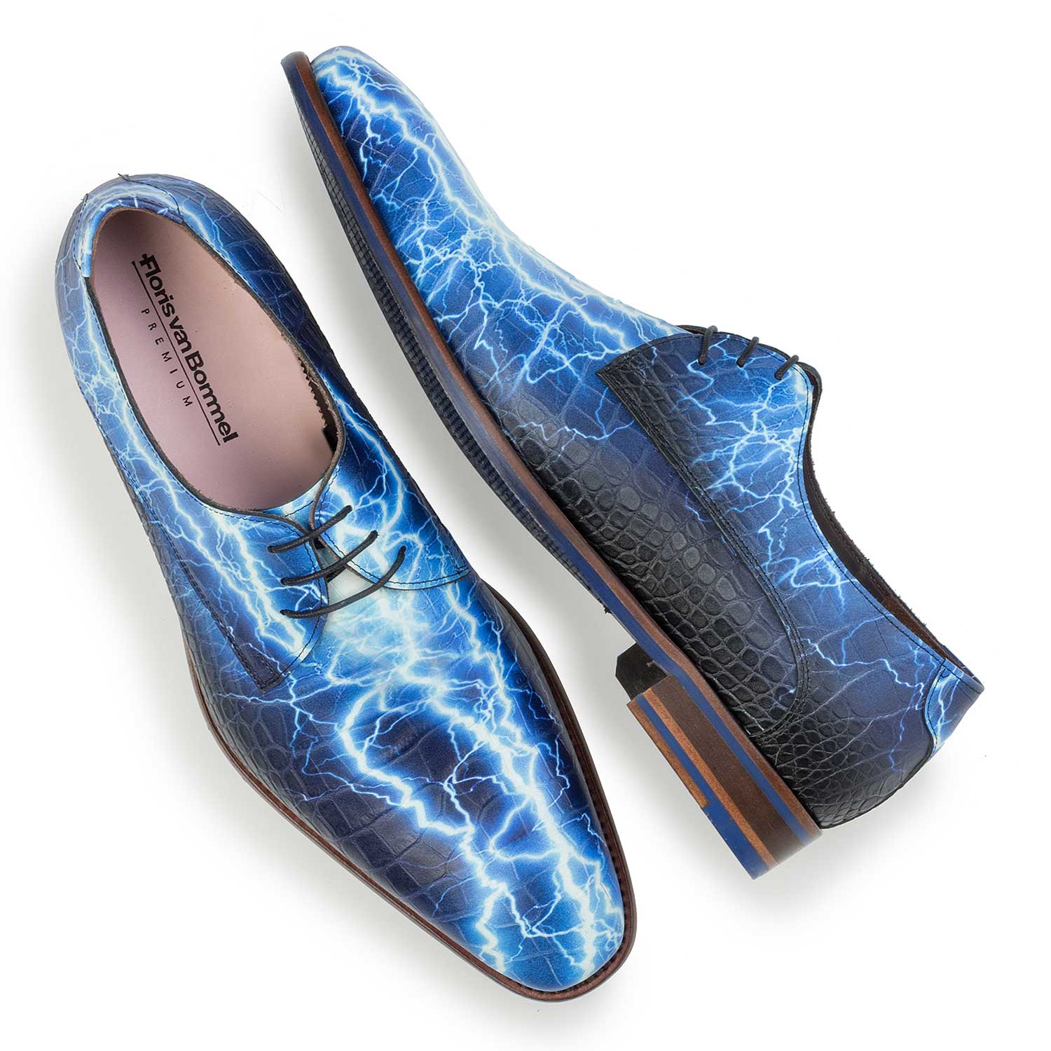 14267/00 - Blauer Premium gemusterter Schnürschuh aus Leder 14267/00 - Blauer Premium gemusterter Schnürschuh aus Leder