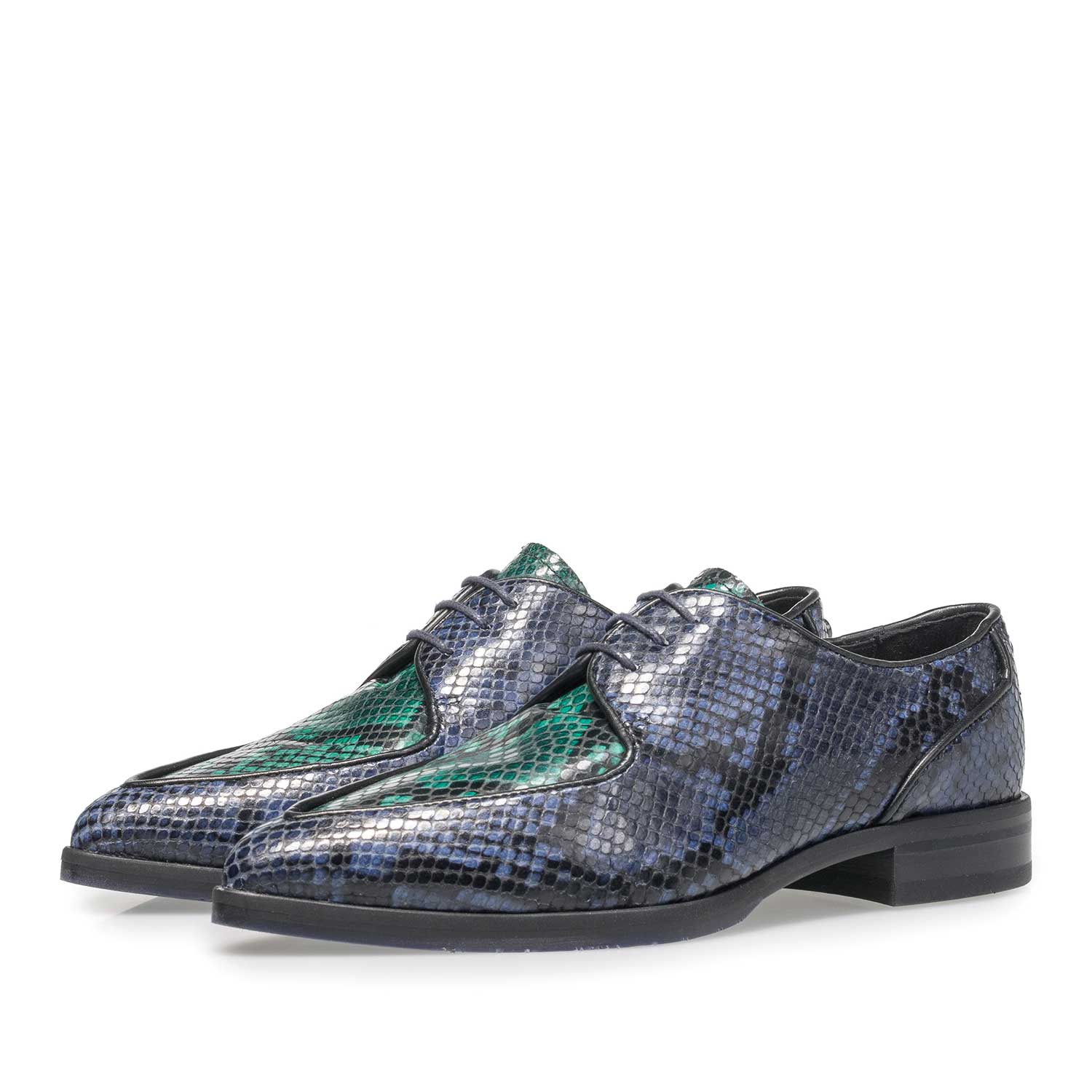 85811/04 - Blauer Leder-Schnürschuh mit Schlangenprint 85811/04 - Blauer Leder-Schnürschuh mit Schlangenprint