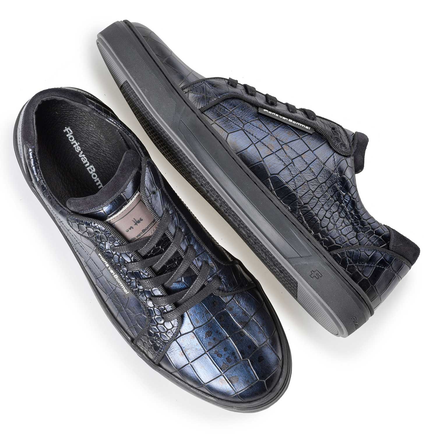 13214/04 - Blauer Leder-Sneaker mit Kroko-Print 13214/04 - Blauer Leder-Sneaker mit Kroko-Print