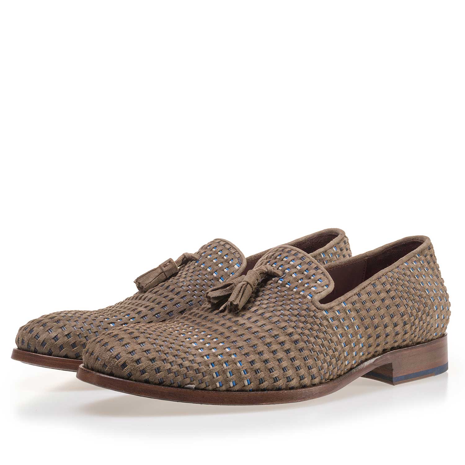 11076/01 - Taupe-coloured, braided suede leather loafer 11076/01 - Taupe-coloured, braided suede leather loafer