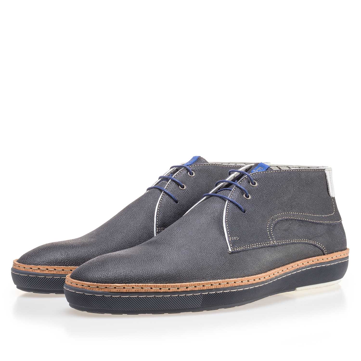 10015/00 - Dunkelblauer, gemusterter Wildleder Schnürstiefel 10015/00 - Dunkelblauer, gemusterter Wildleder Schnürstiefel