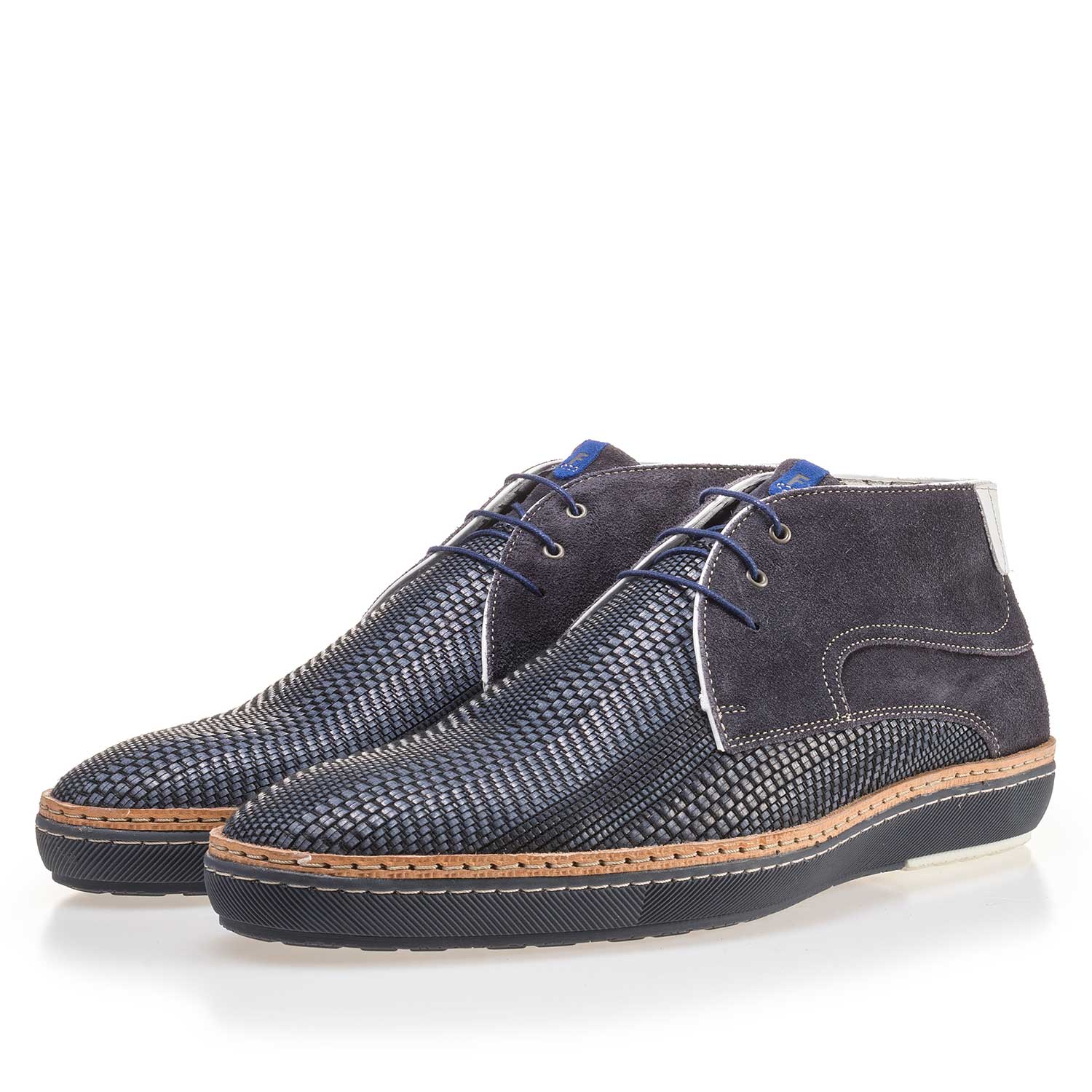 10017/01 - Blauer Schnürstiefel aus geflochtenem Leder 10017/01 - Blauer Schnürstiefel aus geflochtenem Leder