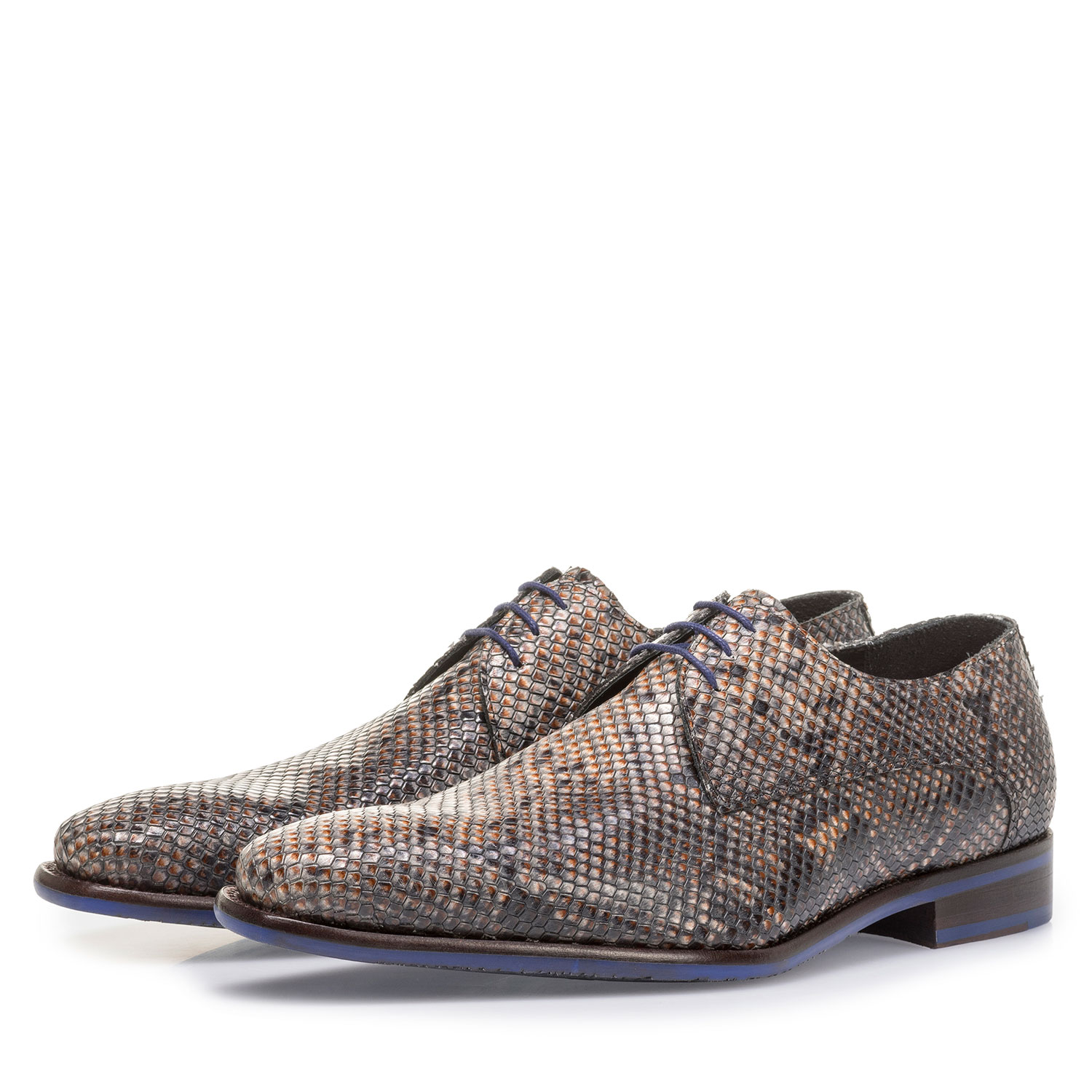 18159/18 - Grau-brauner Schnürschuh mit Schlangenprint 18159/18 - Grau-brauner Schnürschuh mit Schlangenprint