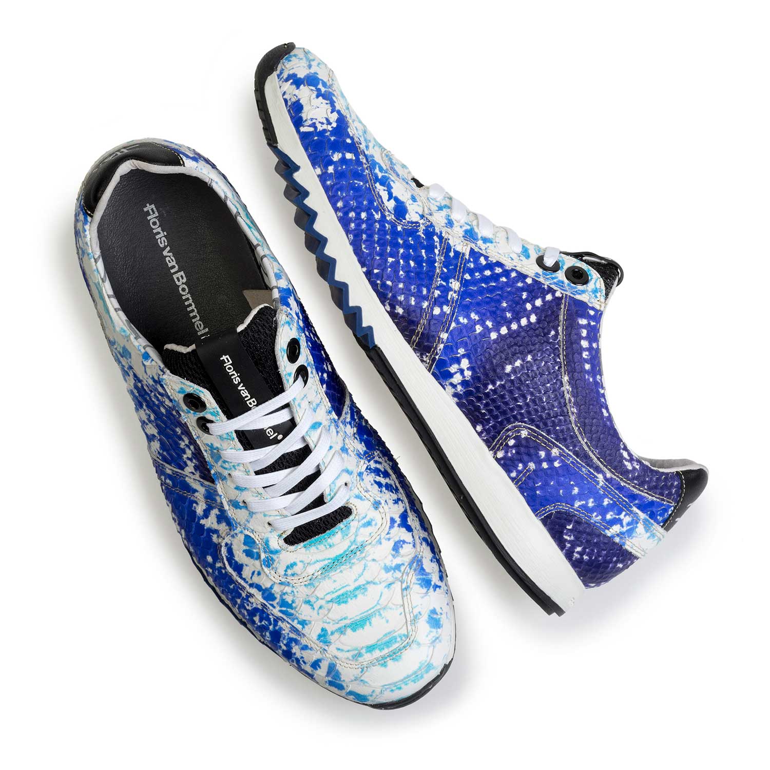16227/11 - Blauer Leder Sneaker mit Schlangenprint 16227/11 - Blauer Leder Sneaker mit Schlangenprint