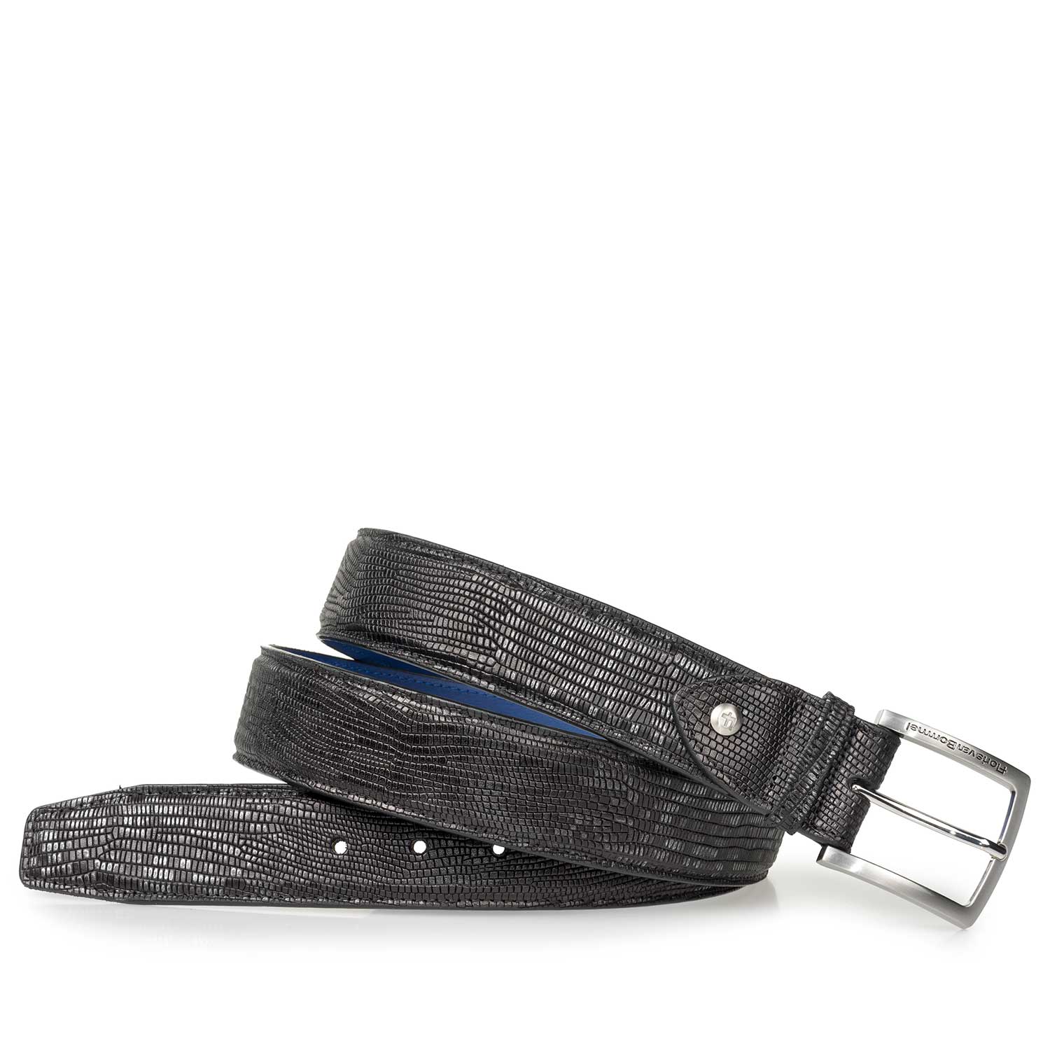 75202/19 - Black leather belt with lizard print 75202/19 - Black leather belt with lizard print