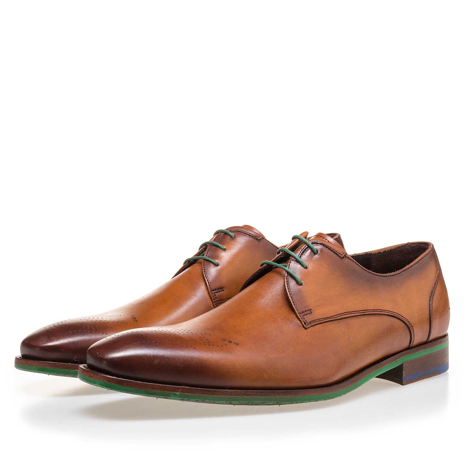 14193/00 - Cognacfarbener Leder Schnürschuh mit Laserprint 14193/00 - Cognacfarbener Leder Schnürschuh mit Laserprint