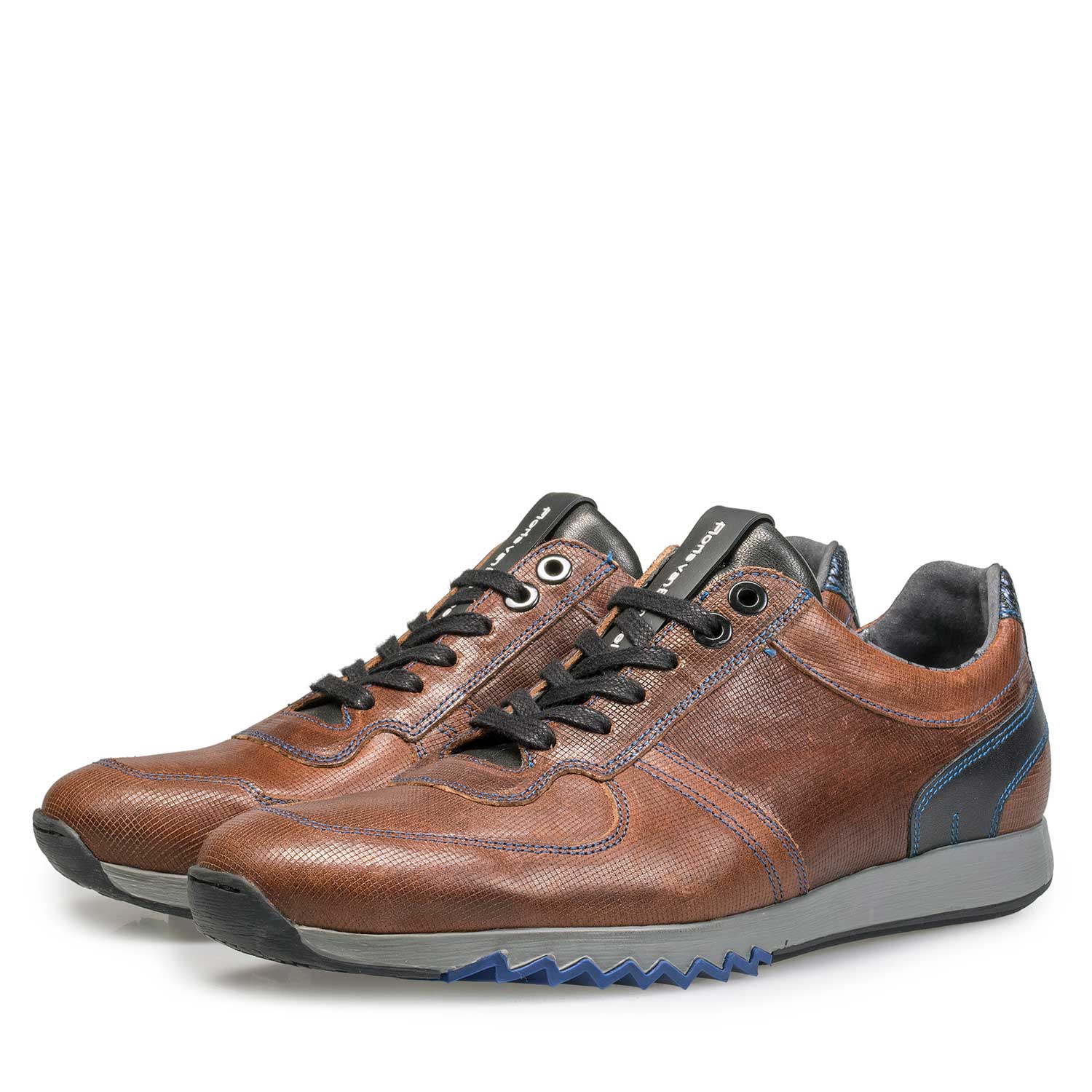 16171/10 - Brauner Sneaker mit kobaltblauen Stickereien 16171/10 - Brauner Sneaker mit kobaltblauen Stickereien