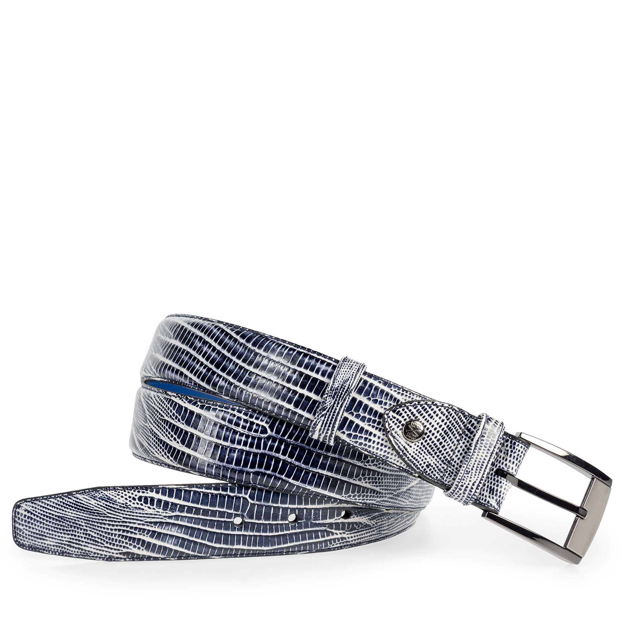 75180/30 - Blue leather belt finished with a lizard print 75180/30 - Blue leather belt finished with a lizard print