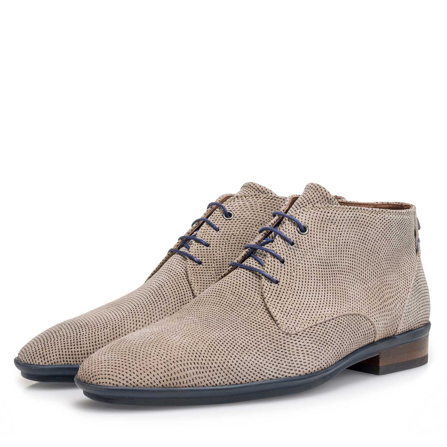 10475/19 - Light taupe-coloured suede leather lace shoe with a pattern 10475/19 - Light taupe-coloured suede leather lace shoe with a pattern