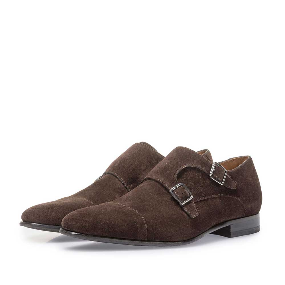 12295/08 - Dunkelbrauner Wildleder Doppelschnallenschuh 12295/08 - Dunkelbrauner Wildleder Doppelschnallenschuh