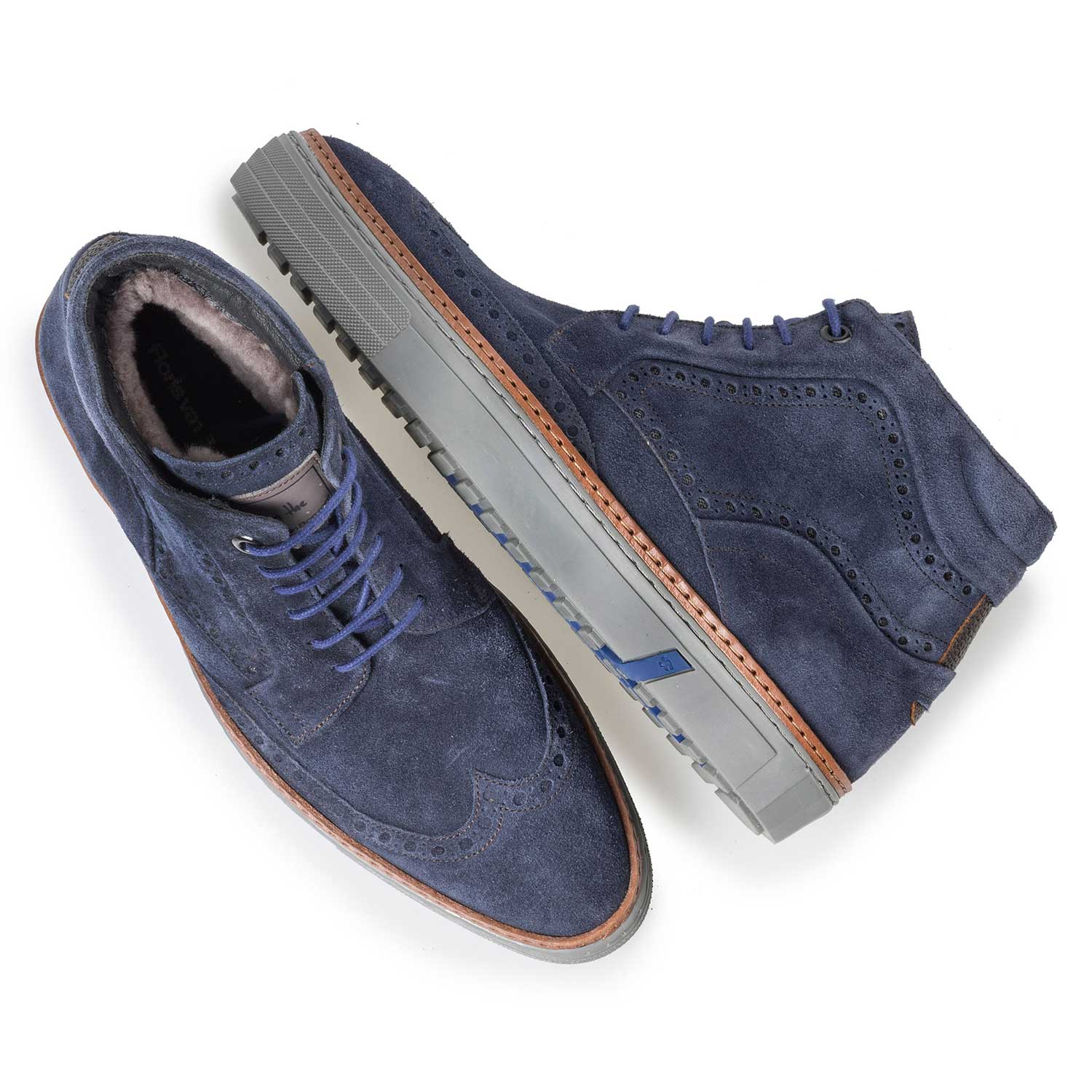 10080/01 - Blauer Wildleder-Sneaker mit Brogue-Lochmuster 10080/01 - Blauer Wildleder-Sneaker mit Brogue-Lochmuster