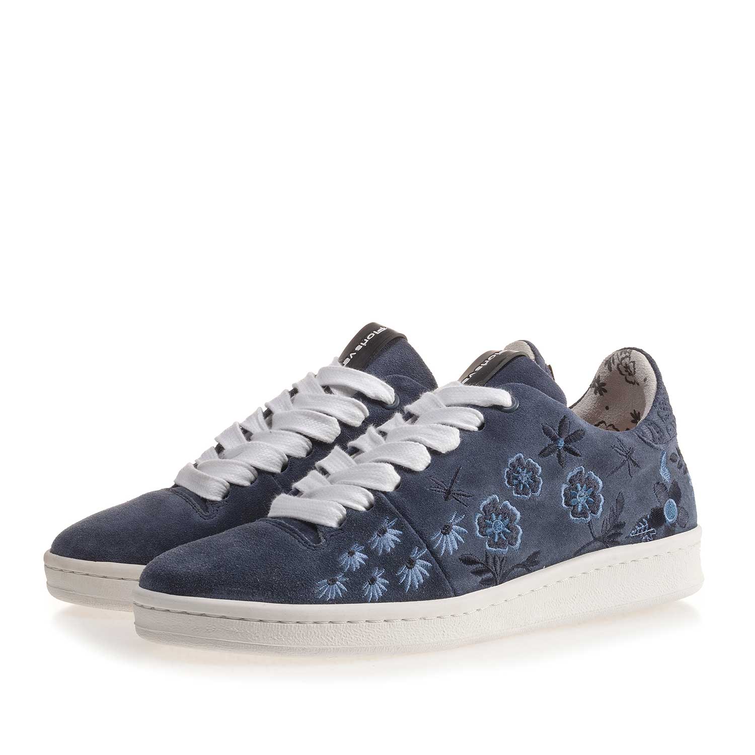 85235/00 - Dunkelblauer Wildleder Sneaker mit Blumenstickerei 85235/00 - Dunkelblauer Wildleder Sneaker mit Blumenstickerei