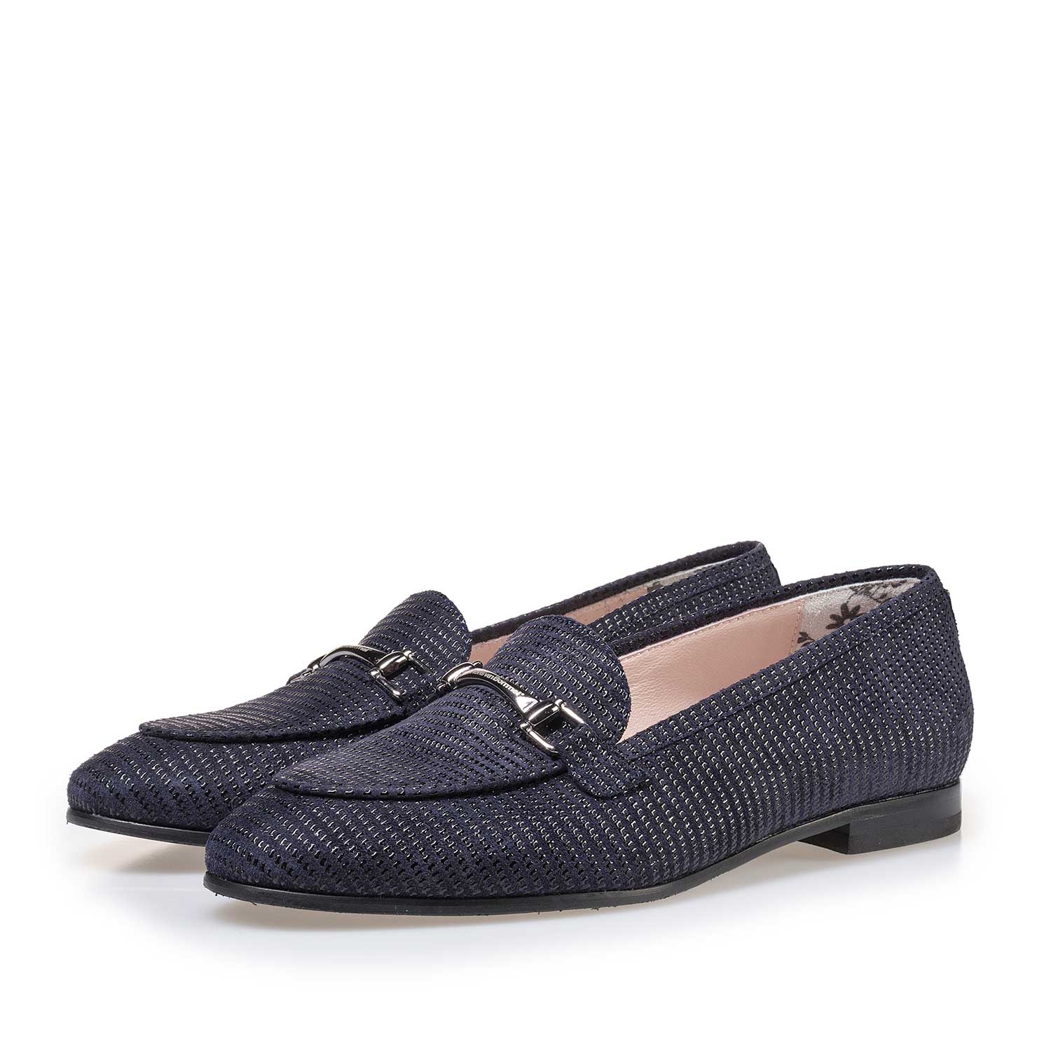 85231/04 - Dunkelblauer gemusterter Wildleder Slipper 85231/04 - Dunkelblauer gemusterter Wildleder Slipper