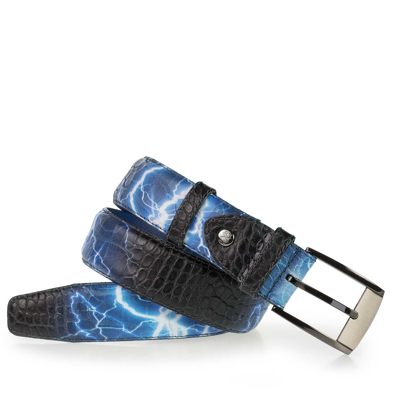 75180/25 - Premium blue leather belt with flash print 75180/25 - Premium blue leather belt with flash print