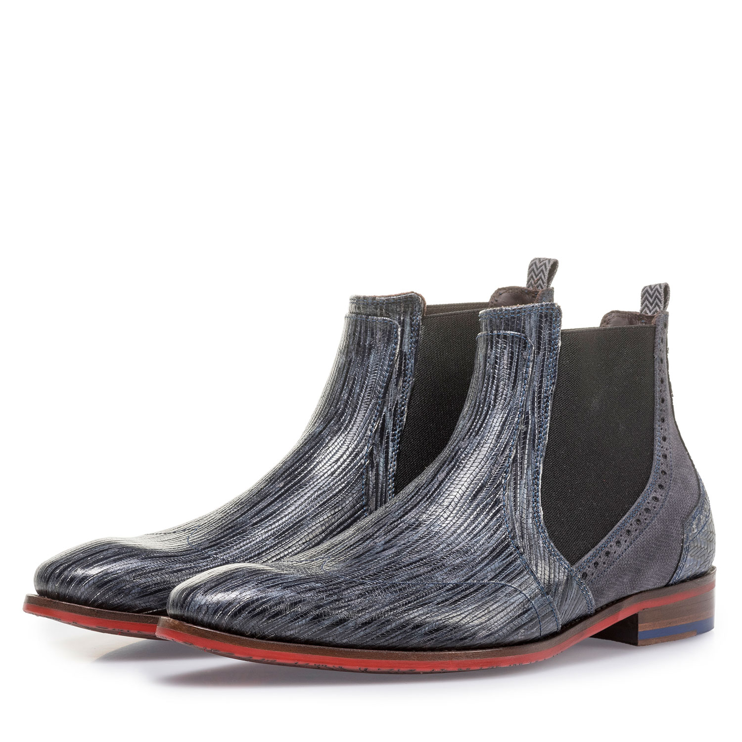 10455/12 - Graublauer Leder Chelsea Boot mit Print 10455/12 - Graublauer Leder Chelsea Boot mit Print