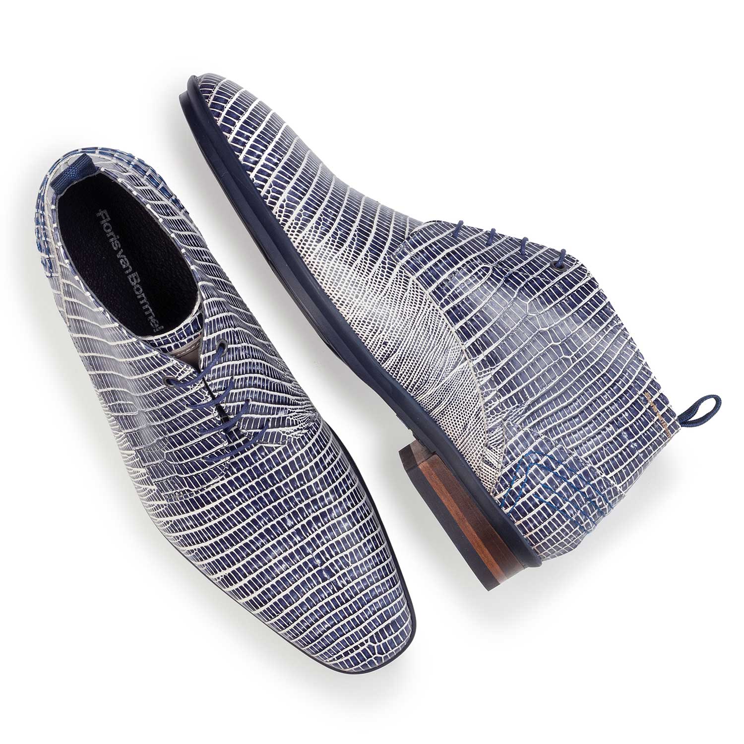 10960/12 - Blauer Schnürstiefel aus Leder mit Eidechsenprint 10960/12 - Blauer Schnürstiefel aus Leder mit Eidechsenprint