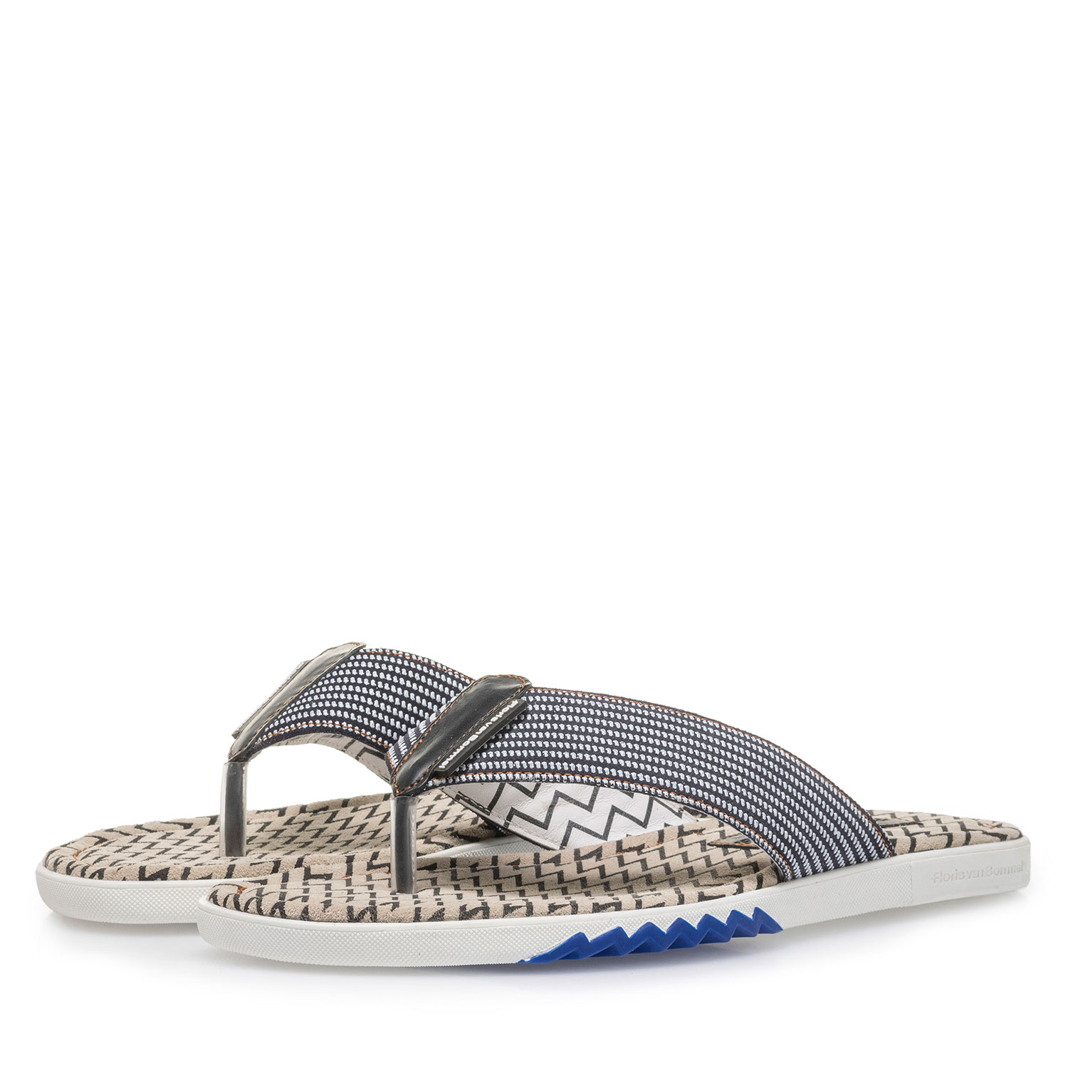 20201/13 - Blauer Wildleder Zehentrenner-Slipper mit Print 20201/13 - Blauer Wildleder Zehentrenner-Slipper mit Print