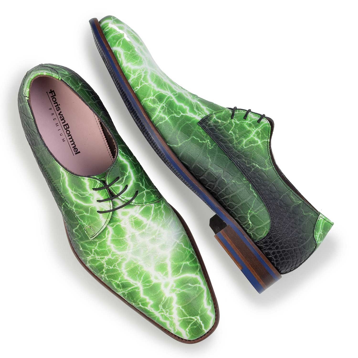 14267/01 - Grüner, Premium gemusterter Schnürschuh aus Leder 14267/01 - Grüner, Premium gemusterter Schnürschuh aus Leder