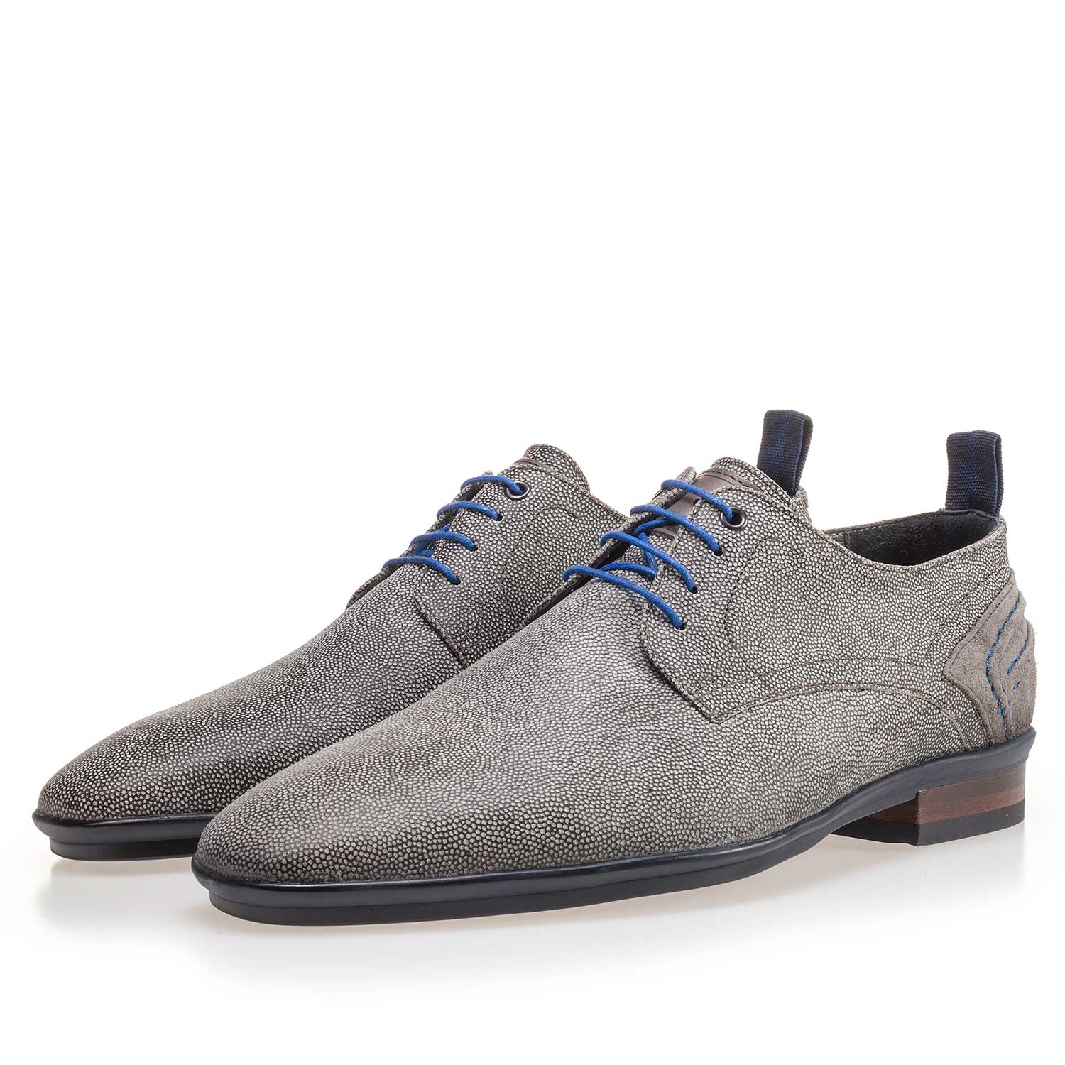14007/00 - Grey, suede leather lace shoe with pattern 14007/00 - Grey, suede leather lace shoe with pattern