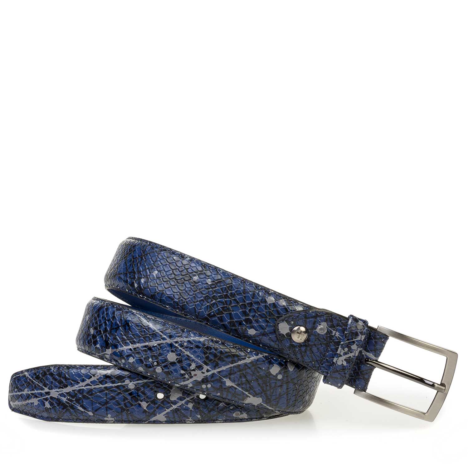 75200/08 - Blauer Kalbsleder-Gürtel mit Print 75200/08 - Blauer Kalbsleder-Gürtel mit Print