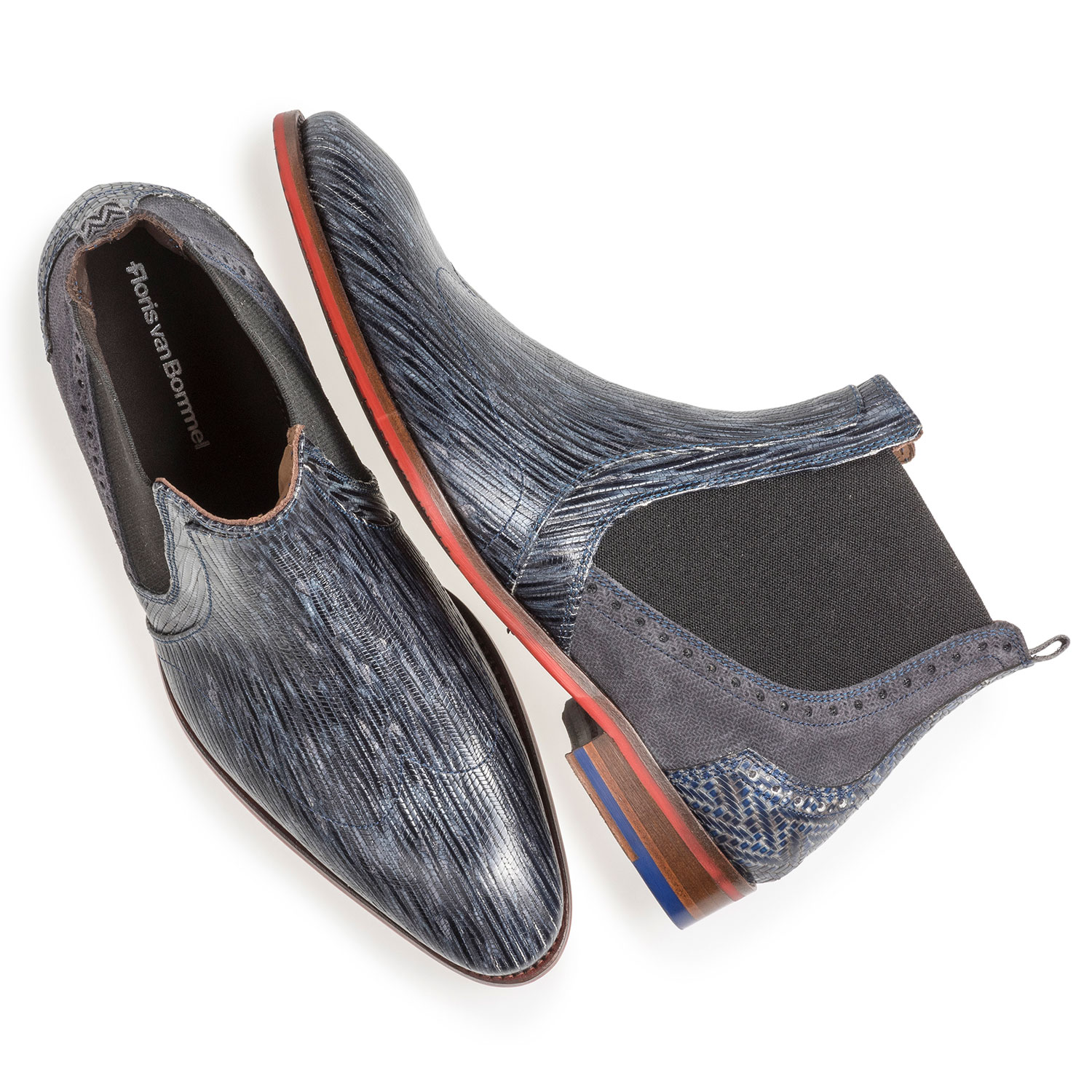 10455/12 - Graublauer Leder Chelsea Boot mit Print 10455/12 - Graublauer Leder Chelsea Boot mit Print