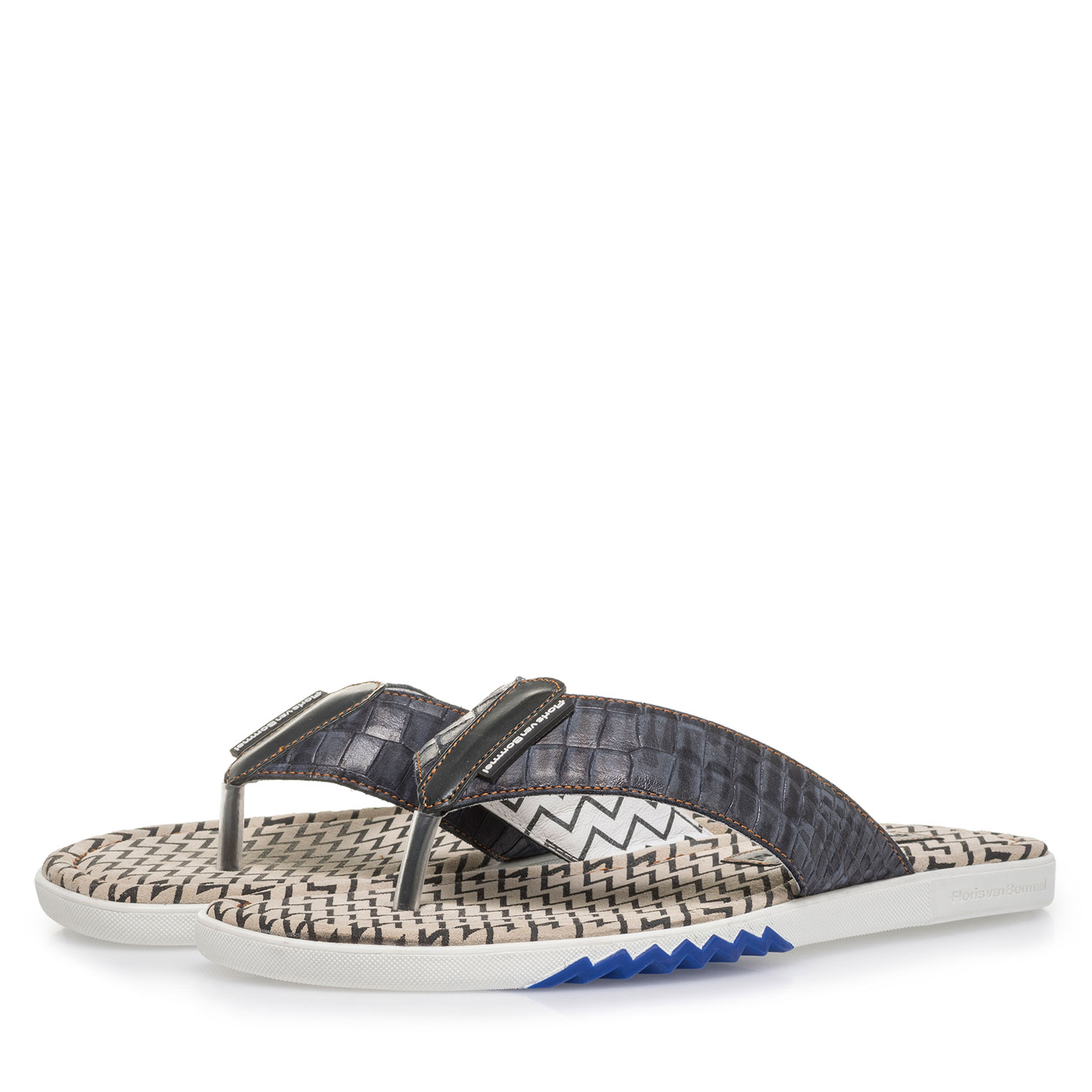 20201/16 - Dunkelblauer Zehentrenner-Slipper mit Krokoprint 20201/16 - Dunkelblauer Zehentrenner-Slipper mit Krokoprint