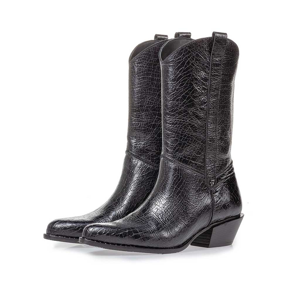 85669/01 - Westernstiefel schwarz Leder Craquelé 85669/01 - Westernstiefel schwarz Leder Craquelé
