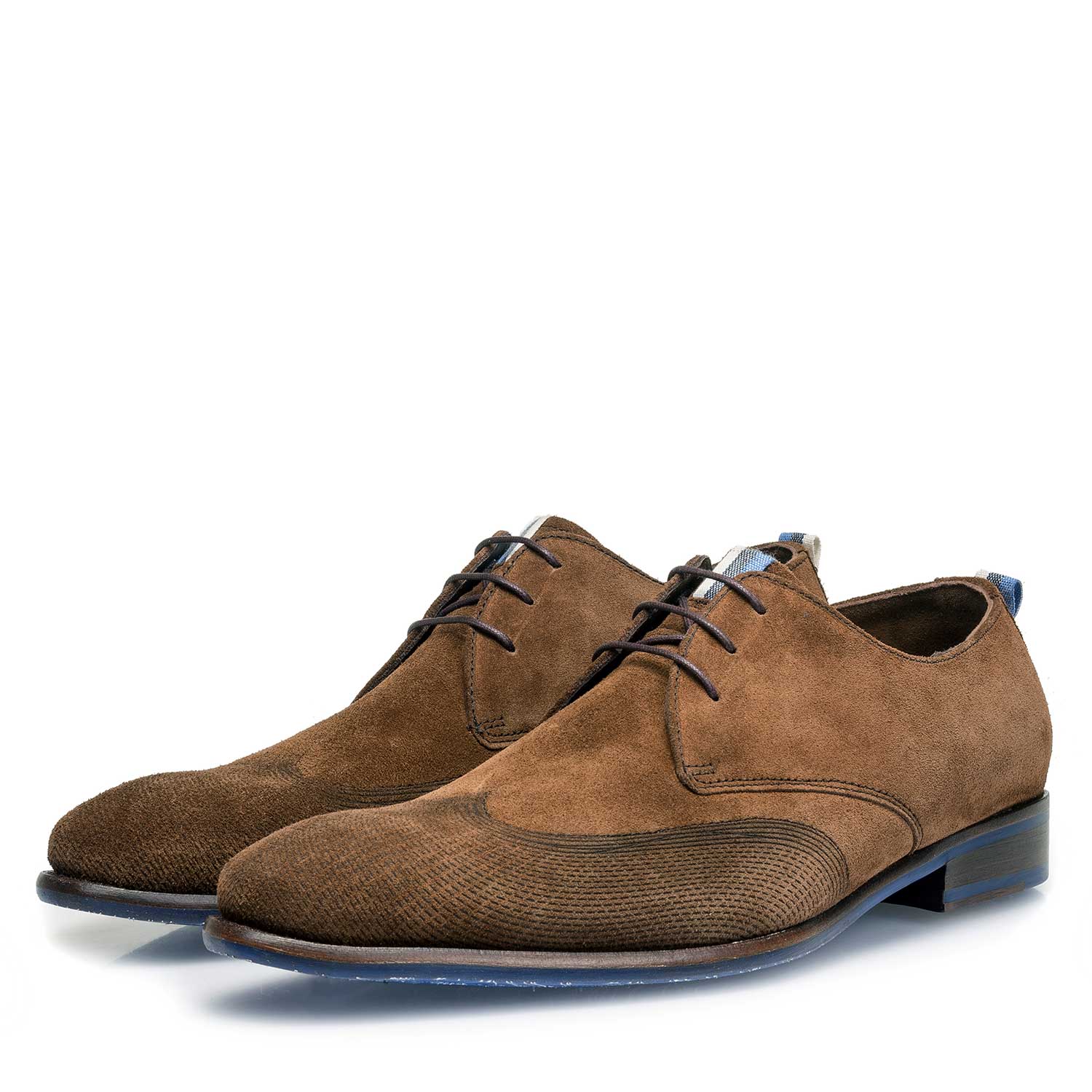 18082/04 - Brown calf suede leather lace shoe with a laser-cut pattern 18082/04 - Brown calf suede leather lace shoe with a laser-cut pattern