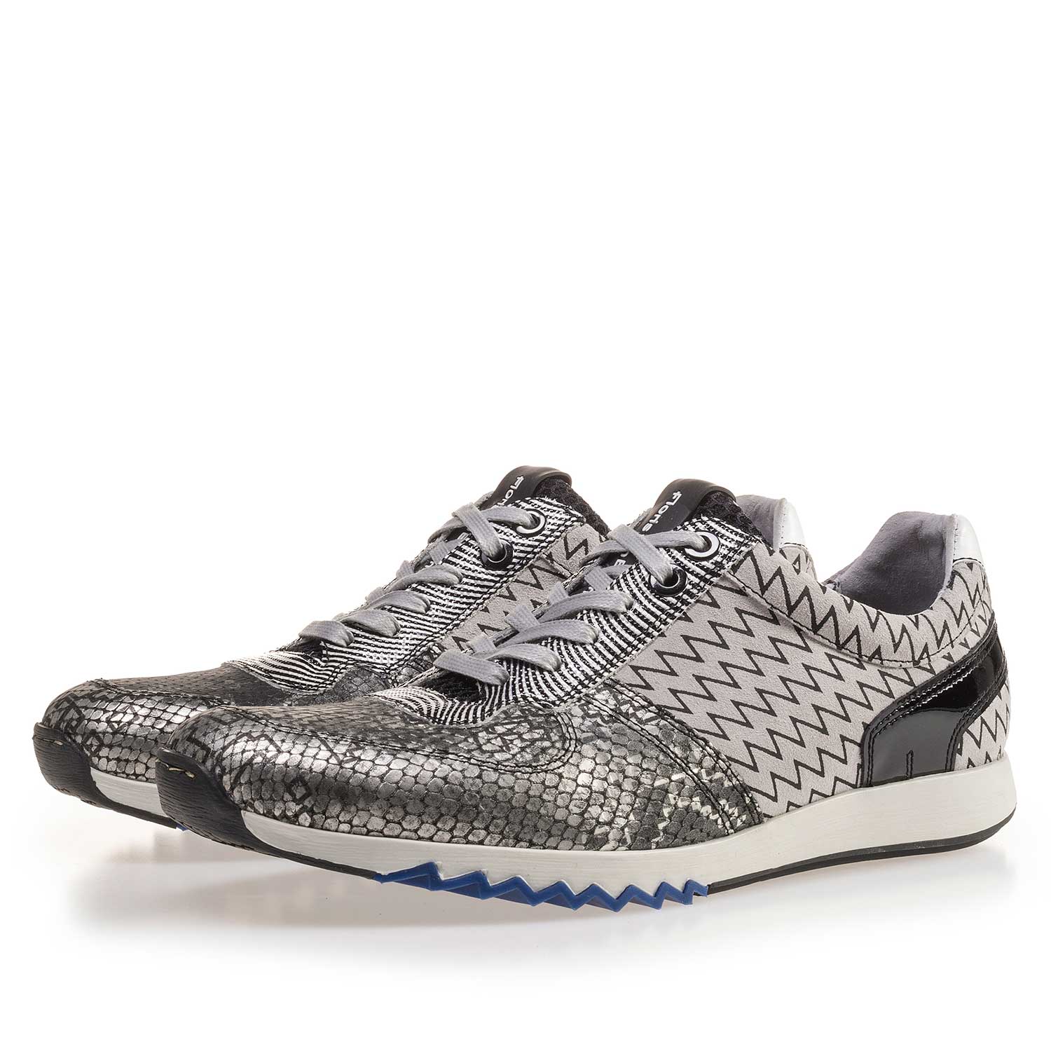 16204/01 - Grauer gemusterter Premium Leder Sneaker 16204/01 - Grauer gemusterter Premium Leder Sneaker