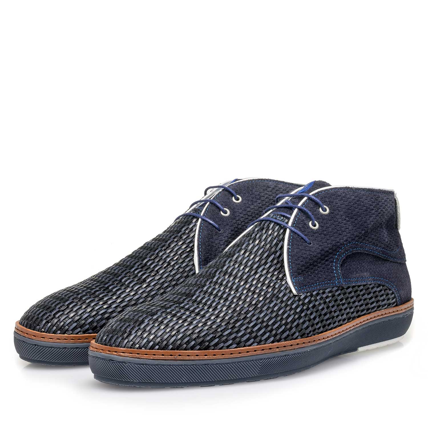 10015/11 - Blue braided suede leather lace boot 10015/11 - Blue braided suede leather lace boot