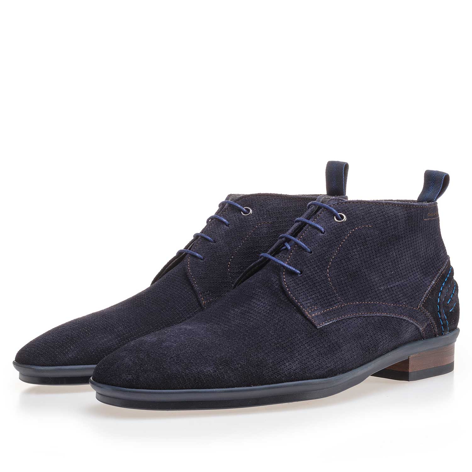 10960/14 - Blauer, gemusterter Schnürstiefel aus Wildleder 10960/14 - Blauer, gemusterter Schnürstiefel aus Wildleder